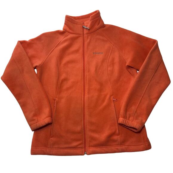 Columbia Jacket Women’s Size Large Orange Full Zip Mock Neck Pockets Fleece Coat - Picture 1 of 5